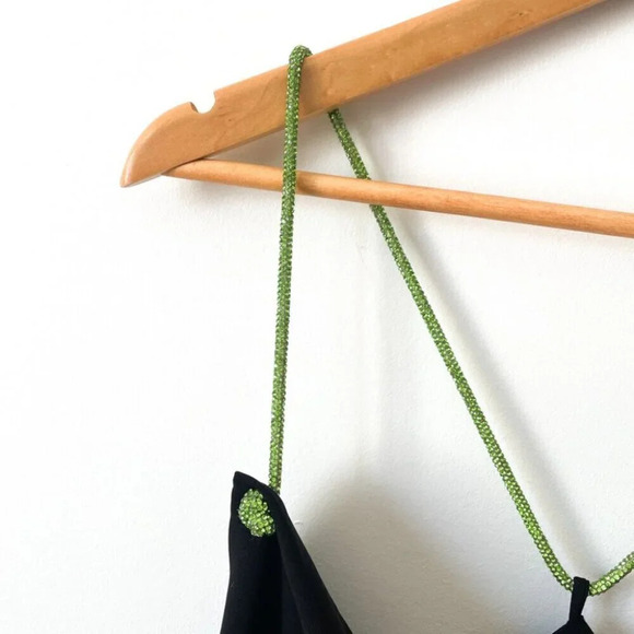 Zara Black Cowl Neck Mini Dress w/ Green Diamante Rhinestone Straps Sz Small - Picture 12 of 16